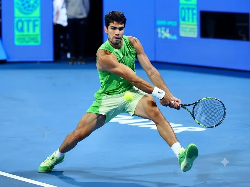 Carlos Alcaraz gây ấn tượng bằng cú thuận tay uy lực, drop shot bất ngờ và khả năng chuyển từ phòng ngự sang tấn công rất nhanh.